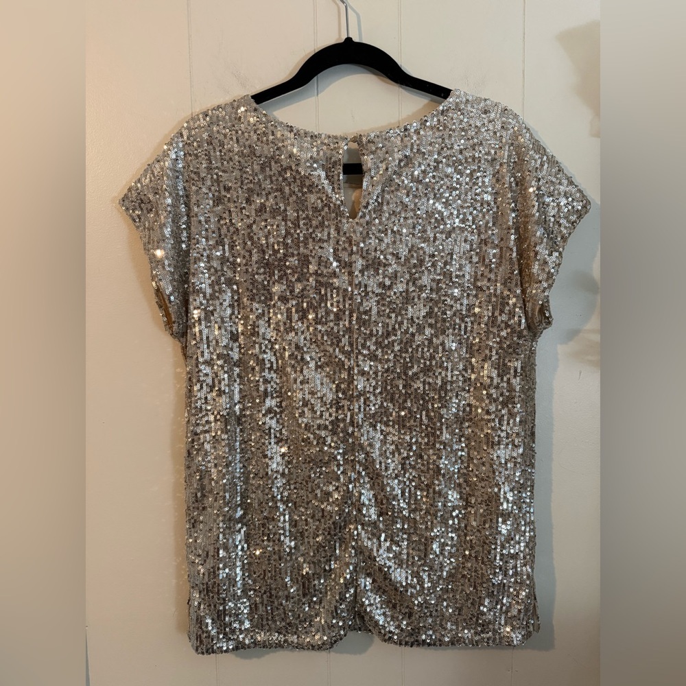 Rachel Zoe Sparkly Sequin Champagne Blouse, Size M - Picture 8 of 10